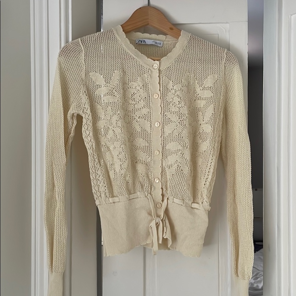 Zara cream cardigan, pointelle, small.